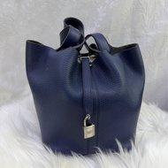 HERMES Clemence皮革Picotin 22 銀扣手挽袋 寶石藍