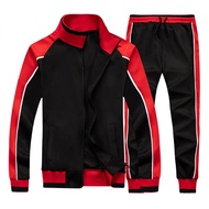 Men's Spring And Autumn Sport Suit 2pieces Full Zipper Jogging Jacket + Fitness Training Sports Pants Matching Color Sportswear