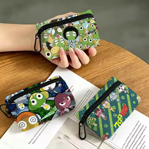 Anime Keroro Gunsou Frog Mini Hanging Oxford Cloth Coin Bag Durable Zipper Key Card Pouch With Carab