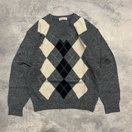 Linbergh argyle v-neck knit sweater wool size L