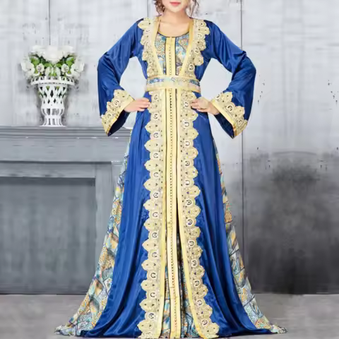 South East Asia Women's Long Sleeve Dress Middle East Ethnic Print Muslim Robe Dubai Dress cw27815