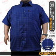 Plus Size Kemeja Checkered (Men's Dress Shirt) Short Sleeves Color Oxford Blue Up to 10XL Code KPSBP