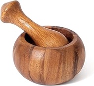 Lipper International Acacia Wood Mortar and Pestle for Grinding Herbs and Spices, 5" Diameter x 3" High