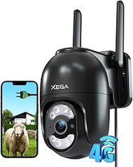 Xega 4G LTE Surveillance Camera with SIM Card, Wired, 24/7 Continuous Recording, 2K Automatic Tracki