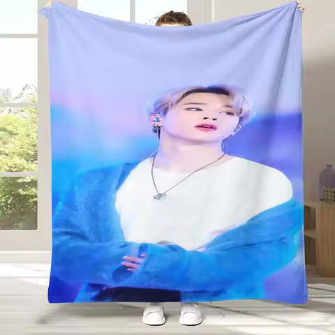 Jimin Kpop B-BTS Star Flannel Blanket,Ultra Soft Warm Plush Throw for Home Bedroom Bed Sofa Cover Of