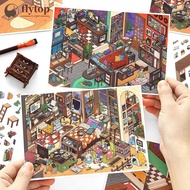 FLYTOP MBTI Leisure Suite 3D Home Diary Landscape Sticker Miniature Scene DIY Pocket Cabin Scene Han