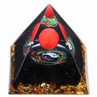 Yin Yang Healing Crystal Orgonite Pyramid - Tai Chi with Obsidian Red Coral Ball - Taiji Reiki Chakr