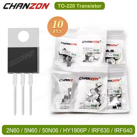 10Pcs Original TO220 2N60 5N60 50N06 Hy1906P Irf630 Irf640 N-Channel Mosfet Transistor Assorted Trio