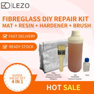 LEZO FIBREGLASS FRP DIY KIT SET FIBERGLASS REPAIR KIT (1kg RESIN 500g FIBREGLASS MAT 25ml HARDENER) 
