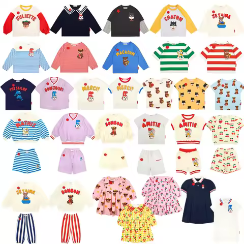 New Korean Children Clothes Set Bebe Summer Girls Floral Dress Boys Cartoon T-shirts Tee Shorts Kid