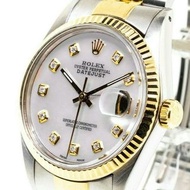 高價徵求舊手錶 回收勞力士 Rolex Datejust 36mm Yellow Gold Steel White MOP Diamond Dial Fluted Bezel 16013