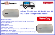ARISTON PRO1 R INOX 40 H 2.5K SIN SLIM + KIT WATER HEATER (40L) / FREE EXPRESS DELIVERY