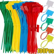 100Pcs DIY Nylon Markable Cable Tie Tag Labels / Plastic Loop Ties Markers Cable Tag Wire Organizer 