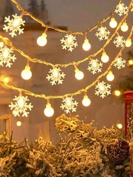 1入組10/20/40led1.5/3/6m聖誕雪花霧球燈串,聖誕樹掛飾節日裝飾燈串