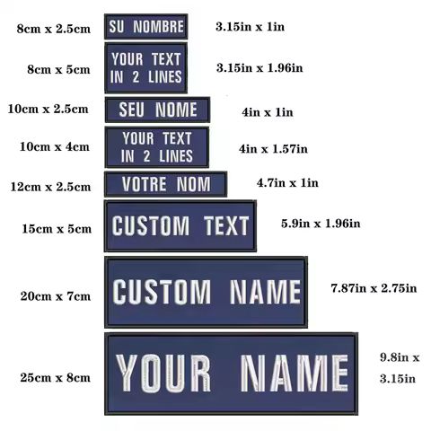 1PC Custom Name Patch Stripes Badge 10X2.5CM,8X5CM,10X4CM, 8X2.5CM,12X2.5CM,15X5CM,20X7CM,25X8CM Iro