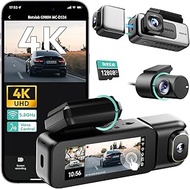 BOTSLAB 3 Channel Dash Cam 4K with 128GB Card, 3.18" Touch Screen, Voice Control, 4K Front and 1080P