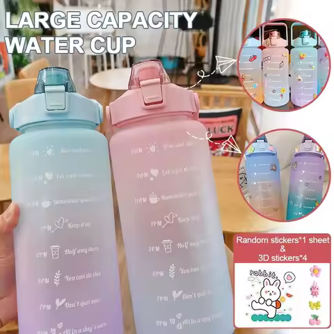 2 Liter Water Bottle Motivational Sport Water Bottle Leakproof Bottles Drinking Outdoor Travel Gym F