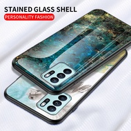 OPPO Reno 6 Z 5G Fashion Marble Texture Tempered Glass Protective Cover Hard Back Phone Case