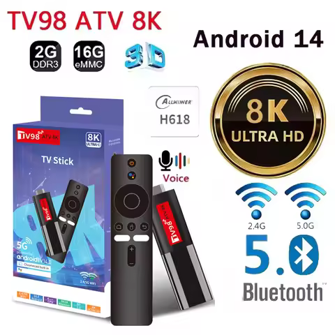 TV98 ATV 8K Mini TV Stick Android 14 Allwinner H618 Quad Core Cortex A53 Support 8K 4K Wifi 6 BT 5.0