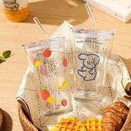 Glass Fruity Cute Dome Design Cartoon Print Tumbler Mug Bottle Jug With Lid