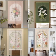 Ins Style Flower Door Curtain Velcro Tape Long Doorway Curtain Japanese Style Kitchen Partition Curtain Half Height Customize Curtain Door Cover