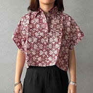 印尼蠟染可愛少女風短版襯衫 PUPUT - 紅牡蠣 - PUP029