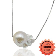 Ladies 925 Sterling Silver Necklace White Natural Pearl Pendant Large Pure Baroque Pearl Necklace