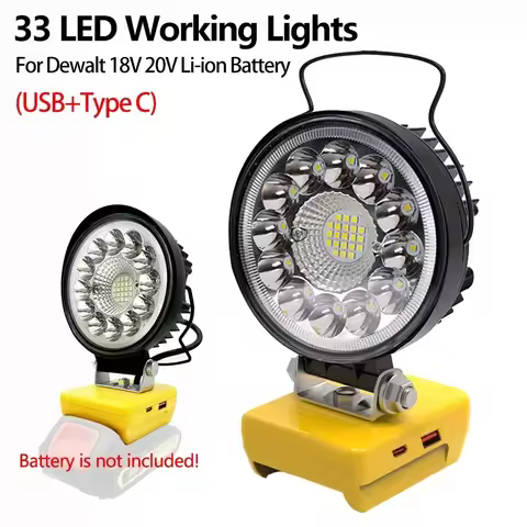 33 LED Working Lights Flashlight Torch Spotlights Type C USB Power Bank For DeWalt 18V 20V Lithium B