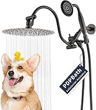 PDPBath All Metal Shower Head with Handheld Combo, High Pressure 10" Rainfall Shower Head with 12'' Adjustable Extension Arm, Handheld Wand with 70" Long Hose, 3-Way Diverter, Oil Rubbed Bronze