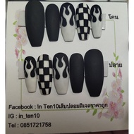 False Nails Gel Color Fire Pattern Table Checkers Black And White