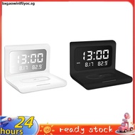 Thin Alarm Clock with Wireless Charging Date Temperature Snooze LED Digital Foldable Night Light for Home Bedroom