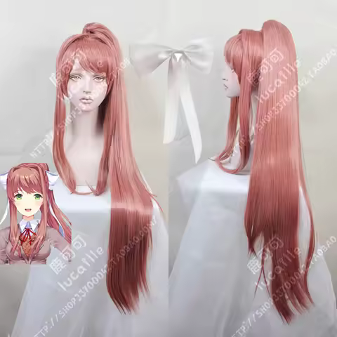 High Quality Doki Doki Literature Club! Monika Cosplay Wig DDLC Detachable Ponytail Long Heat Resist