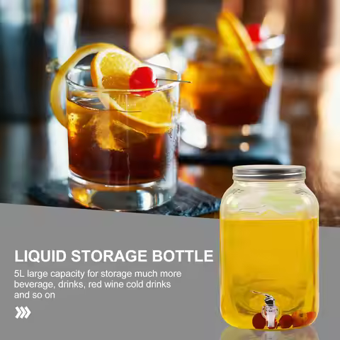 1Pcs Glass Juice Can Enzyme Bottle Beverage Dispenser Large Capacity Drink Barrel Faucet Clear Stora