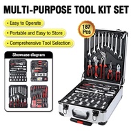 TBS187 186pcs Aluminum Toolbox Set, Car Repair & Workshop Hand Tools. Alat Bertukang for Motor Maint