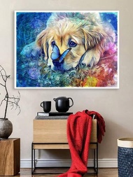 狗和蝴蝶5d新款全鑽鑽石畫diy馬賽克壁飾,藝術刺繡壁藝品,適用於客廳家居裝飾