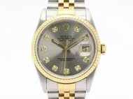 （稀有）（已交流）勞力士 Datejust 16233-18K金＆SS日誌 原廠廠銀色十顆鑽石面盤