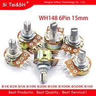 5pcs B1K B2K B5K B10K B20K B50K B100K B500K B1M 6Pin Shaft WH148 15mm Potentiometer 1K 2K 5K 10K 20K