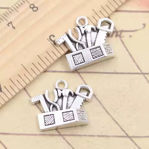 10pcs Charms Toolbox Tools Hammer Saw Vise 17x22mm Tibetan Silver Color Pendants Antique Jewelry Mak