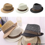 LEMONTRE8EDY Straw Fedora Hat, Straw Trilby Sun Cap, Outdoor Breathable Short Brim Sun Hat Man