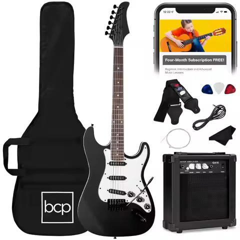 39in Full Size Beginner Electric Guitar Starter Kit w/Case, Strap, 10W Amp, Strings, Pick, Tremolo B