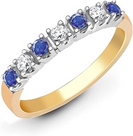 9ct 2 Colour Gold 4 Claw Set H I1 0.15ct Diamond and Blue 0.2ct Sapphire 7 Stone Royal Eternity Ring