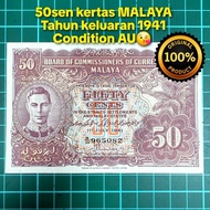 A915 50sen kertas MALAYA duit zaman British duit syiling lama duit Malaysia lama duit kertas lama