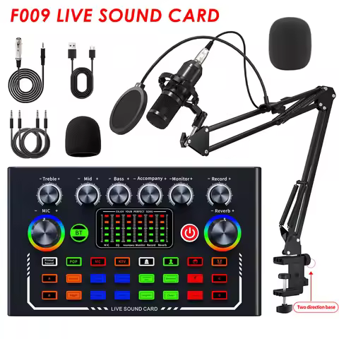 F009 Live Sound Card Podcast Equipment With BM-800 Microphone Live Broadcast Set For Audio Recording