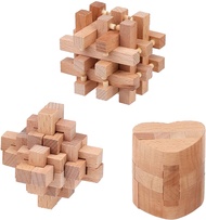 Brain Teaser Puzzle 3Pcs Unlock Interlock Game IQ Test Wooden Toy 3D Unlock Interlock Puzzle Magic B