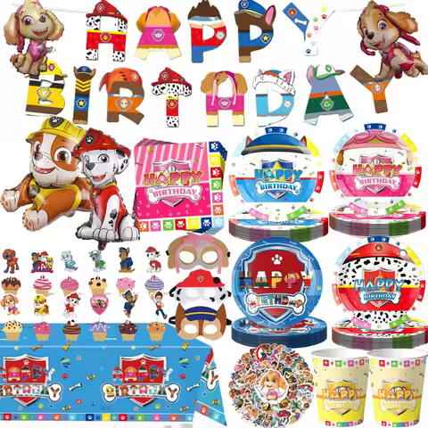 Paw Patrol Birthday Party Decor Dog Patrol Paw Tableware Tablecloth Cup Plate Balloon Baby Shower Ki