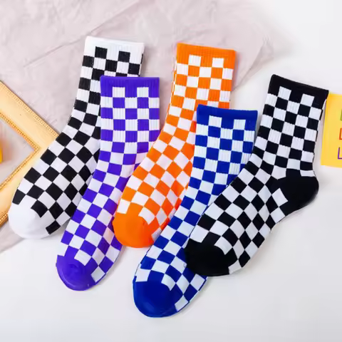Unisex Socks Funky Harajuku Trend Women Checkerboard Socks Geometric Checkered Sock Men Hip Hop Cott