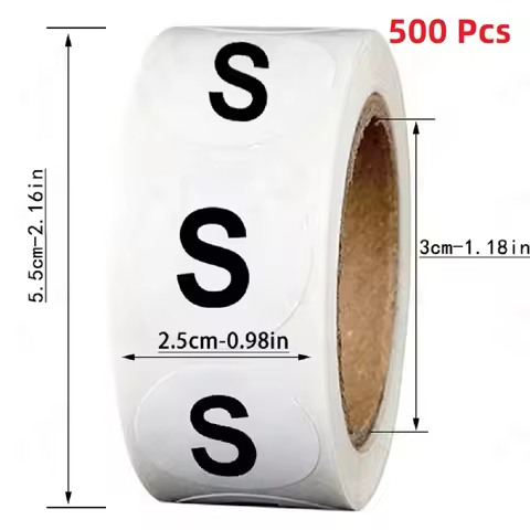 2.5cm 500pcs Round Size Stickers for Clothing Shoes Garment Size Labels S M L XS XXS - Product Size 