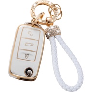 Gematay for VW Volkswagen Key Fob Cover with Keychain Lanyard, Soft TPU Key Fob Protector Shell Comp