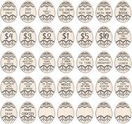 MAYJOYDIY 35 PCS Egg Wooden Easter Tokens 2x1.5x0.1 Inch with Engraved Sayings Wooden Reward Token f