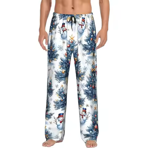 Custom Printed Men's Merry Christmas Tree Pajama Pants Sleepwear Sleep Lounge Bottoms with Pockets